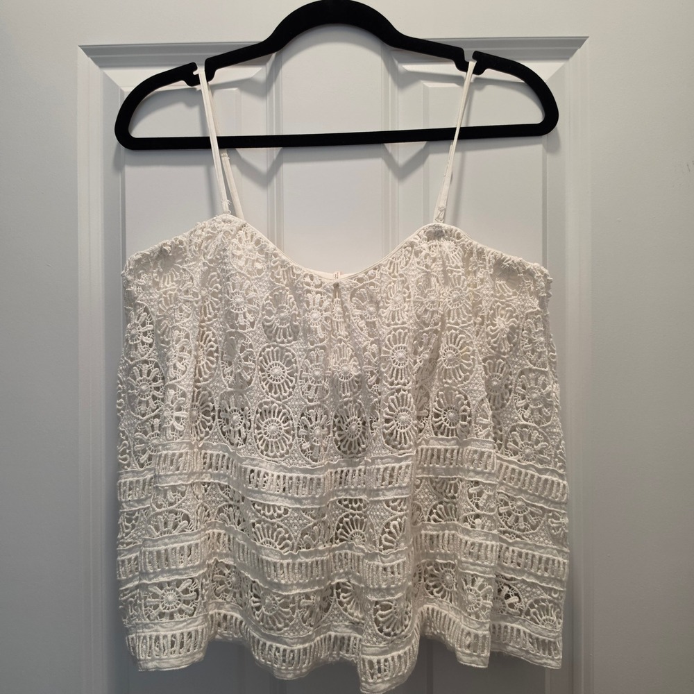 Free People White Crochet Floral Lace Camisole Top Boho, Medium